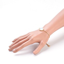 Opalite Adjustable Brass Bolo Bracelets, Slider Bracelets, with Opalite Link and Cubic Zirconia, Oval, Golden, 9-3/8 inch(23.9cm), 1mm