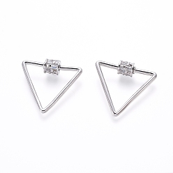 Платина Латунные микропаве, кубический цирконий, винт, карабин, подвески с замком, для изготовления ожерелий, прозрачные, треугольные, платина, 23x26x2 мм