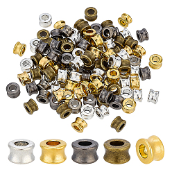 Couleur Mélangete 120pcs 4 couleurs perles européennes en alliage de style tibétain, Perles avec un grand trou   , baril, couleur mixte, 8x5.5mm, Trou: 4mm, 30 pcs / couleur