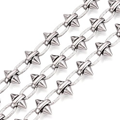 Stainless Steel Color 304 Stainless Steel Spike Link Chains, Unwelded, with Spool, Stainless Steel Color, 10x12.5x5.5mm, about 16.40 Feet(5m)/Roll, Link: 10.5x6x1.5mm