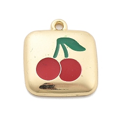 Вишня Подвески из эмали и сплава, золотые, квадратных амулеты, вишня, 17.5x15x3 мм, отверстие : 1.5 мм