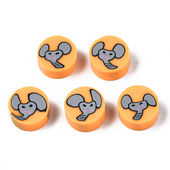 Sandy Brown Handmade Polymer Clay Beads, for DIY Jewelry Crafts Supplies, Flat Round with Elephant, Sandy Brown, 9~9.5x3.5~5mm, Hole: 1.6mm
