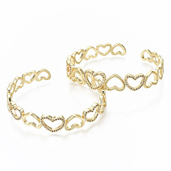 Real 16K Gold Plated Brass Micro Pave Clear Cubic Zirconia Cuff Bangles, Nickel Free, Heart, Real 16K Gold Plated, Inner Diameter: 2-1/4x2 inch(5.8x5.1cm), 12mm