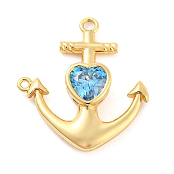 Real 18K Gold Plated Brass Micro Pave Cubic Zirconia Pendants, Long-Lasting Plated, Cadmium Free & Lead Free, Anchor, Real 18K Gold Plated, 23x21x4mm, Hole: 1mm and 1.6mm