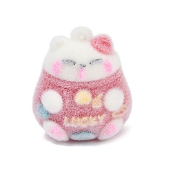 Красный Кулоны из флокированной смолы, манэки-нэко со словом «счастливый», красные, 38x33x28 мм, отверстие : 3 мм