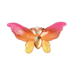 Фуксин Подвески из смолы градиентного цвета, С золотыми результатами железа, бабочка, фуксиново-красные, 26x50.5x3.5 мм, отверстие : 1.5 мм
