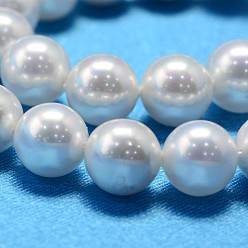 White AB Color Plated Shell Pearl Round Bead Strands, White, 12mm, Hole: 0.8~1mm, about 33pcs/strand, 15.74 inch