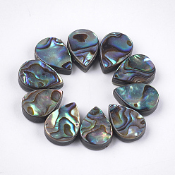Dark Green Abalone Shell/Paua Shell Beads, teardrop, Colorful, 14x10x3.5~4mm, Hole: 1mm