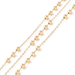 Золотой Ионное покрытие (ip) 304 сателлитные цепи из нержавеющей стали, кабельные цепочки с круглыми бусинами, пайки, с катушкой, золотые, ссылка: 1.5x1x0.2 mm, бусины : 3 мм, около 32.8 футов (10 м) / рулон