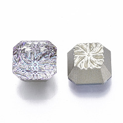 Lilac Transparent K9 Glass Cabochons, Faceted, Flat Back & Random Color Back Plated, Square, Lilac, 10x10x6mm, about 45pcs/bag