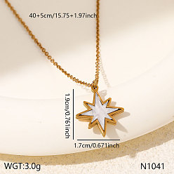 Star 304 Stainless Steel Enamel Pendant Necklaces for Women, Golden, White, Star, 15.75 inch(40cm), Pendant: 19x17mm