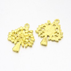 Золотой Сплавочные подвески тибетского стиля, без кадмия и без свинца, дерево, золотые, 28x24x1.8 мм, отверстие : 2 мм