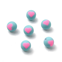 Бледно-бирюзовый Бусины из полимерной глины , круглые с сердца шаблона, бледные бирюзовая, 8 мм, отверстие : 1.5 мм