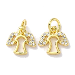 Настоящее золото 18K Покрытие стойки латунь микропаве прозрачные подвески из кубического циркония, долговечный, без свинца и без кадмия, угол, реальный 18 k позолоченный, 9.5x10x1.5 мм, отверстие : 3.4 мм