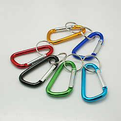 Mixed Color Aluminum Carabiner Keyring, with Iron Clasps, Oval, Mixed Color, 57x30.5mm
