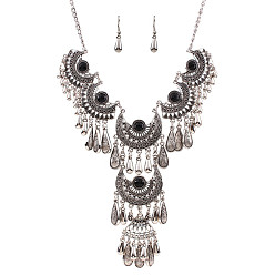 Черный Ожерелья и серьги-подвески из акрилового сплава с каплевидной кисточкой, античное серебро, чёрные, 410 мм