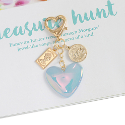 Светло-Голубой Акриловые подвесные украшения, с металлическими застежками, сердце, Небесно-голубой, сердце: 3.8x3.5 см