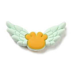 Light Green Wing Food Grade Eco-Friendly Silicone Focal Beads, Light Green, 18x37x7.5mm, Hole: 2.2mm