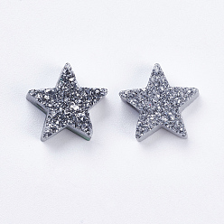 с Покрытием Серебра Гальванизированный натуральный druzy агат бисер, окрашенные, звезда, со серебряным покрытием, 12~13x12~13x5~6 мм, отверстие : 2 мм