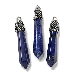 Ляпис-Лазурь Окрашенные большие подвески из натурального лазурита, граненые подвески-пули с решетчатым покрытием и фурнитурой из сплава античного серебра, без кадмия и без свинца, 58x11x11 мм, отверстие : 5x4 мм