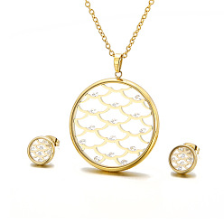 Золотой Комплекты из полых круглых серег-гвоздиков и ожерелий с кубическим цирконием и стеклом из нержавеющей стали, золотые, ожерелья: 304 дюйм (25.59 см)