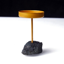 Плоский Круглый Металлические подсвечники, с натуральным лабрадоритовым цоколем, плоско-круглые, 170x70 мм