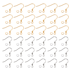 Золотой & Цвет Нержавеющей Стали 200 шт. 2 стиль 304 крючки для серег из нержавеющей стали, с горизонтальными петлями и соединительными кольцами 200шт., золотые и нержавеющая сталь цвет, 17~19x18.3x2.5 мм, отверстие : 2 мм, 21 датчик, штифты : 0.7 мм, 100 шт / стиль