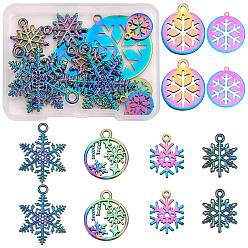 Rainbow Color 12 шт 6 стиль подвески из сплава цвета радуги, Рождественские снежинки, 14~34x11.5~30x1.5 мм, отверстие : 1.5~2 мм, 2 шт / стиль