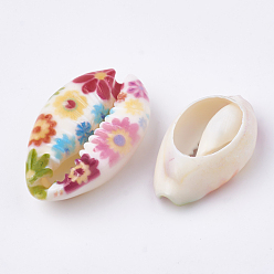 Разноцветный Печатные бусы из ракушек, нет отверстий / незавершенного, красочный, 20~25x14~16x5~7 мм