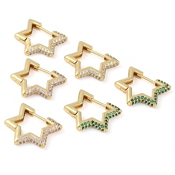 (52) Непрозрачная лаванда Серьги-кольца со звездой из латуни с микропаве из кубического циркония, долговечный, без свинца и без кадмия, реальный 18 k позолоченный, разноцветные, 20x4 мм