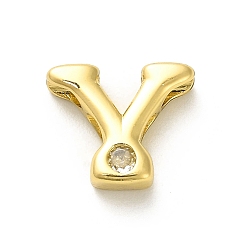 Letter Y Стойки обшивки латунь кубического циркония бусы, для изготовления именных ожерелий, долговечный, без свинца и без кадмия, алфавит, Письмо Y, 11x14.5x4.8 мм, отверстие : 2.7 мм