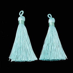 Turquoise Polyester Tassel Big Pendants Decoration, Turquoise, 80~90x8.5~9mm, Hole: 4x6mm