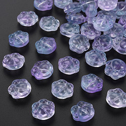 Lilac Two Tone Transparent Baking Paint Glass Beads, Paw Print, Lilac, 13.5x15x8.5mm, Hole: 1.2mm