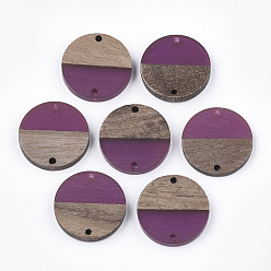 Средний Фиолетово-красный Соединители из смолы и ореха, плоско-круглые, средне фиолетовый красный, 24.5~25x2.5~4.5 мм, отверстие : 2 мм