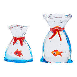 Clair 2 pièces 2 styles décorations transparentes en verre filé, faire semblant de décorations d'accessoires, sac avec du poisson, clair, 29~32x14~21.5x36.5~48mm, 1 pc / style