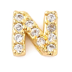 Letter N Покрытие стойки латунное микропаве кабошоны из кубического циркония, без кадмия и без свинца, долговечный, реальный 18 k позолоченный, Письмо N, 5x5x2 мм