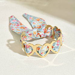 Сердце Браслеты-манжеты из ткани с цветочным узором для женщин, золотые, сердце, внутренний диаметр: 2.36 дюйм (6 см)