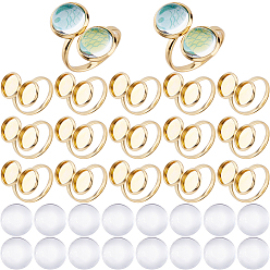 Золотой 20шт. 304 нержавеющая сталь открытая манжета кольцо фурнитура, настройка кольца колодки, 40 шт. Прозрачные стеклянные кабошоны, золотые, внутренний диаметр: 17 мм, лоток : 10 мм