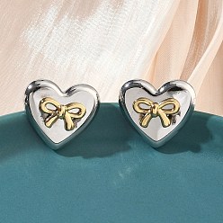 Нержавеющая Сталь Цвет Двухцветные 304 серьги-гвоздики из нержавеющей стали, сердце и лук, ионное покрытие (ip), долговечный, цвет нержавеющей стали, 17.5x20 мм