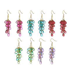 (52) Непрозрачная лаванда Серьги с подвесками из прозрачных стеклянных бусин, с 304 нержавеющей стали серьги крючки, разноцветные, 62 мм, штифты : 0.8 мм