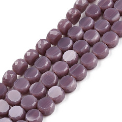 Серо-розавый Непрозрачные сплошные цветные стеклянные бусины, граненые, плоско-круглые, увядшая роза, 5.5x3 мм, отверстие : 1.2 мм, около 99~100 шт / нитка, 20.08 дюйм ~ 21.14 дюйм (51~53.7 см)