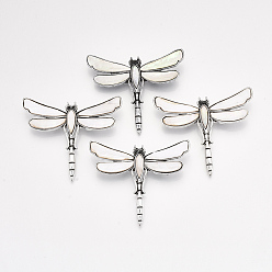 Морская Ракушка Броши / подвески из ракушек морского ушка / пауа, с выводами из сплава и смоляным дном, горный хрусталь, стрекоза, античное серебро, цвет морской раковины, 53x62x10 мм, отверстие : 5x4 мм, штифты : 0.7 мм