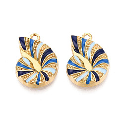 Синий 304 нержавеющей стальной эмали подвески, подвески в форме раковины, ионное покрытие (ip), реальный 18 k позолоченный, синие, 22x16x3.5 мм, отверстие : 1.7~1.8 мм