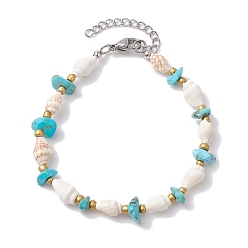 Synthetic Turquoise Summer Beach Synthetic Turquoise Chip & Shell Beaded Bracelets for Women, 7-3/8 inch(18.7cm)