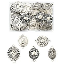 Mixed Shapes 40шт 5 стили подвески из цинкового сплава в тибетском стиле, античное серебро, плоский круглый овальный цветок, разнообразные, 35.5~47.5x19.5~30x2~4.5 мм, отверстие : 2.5~4 мм, 8 шт / стиль