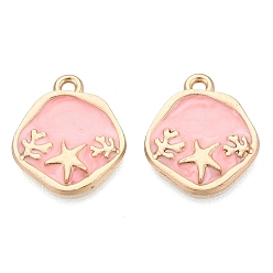 Pink Подвески из эмали и сплава, Подвески в виде морских звезд и кораллов, золотые, розовые, 19~20x15~17x2~3 мм, отверстие : 1.5~1.8 мм