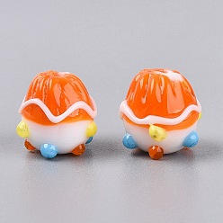 Темно-Оранжевый Ручной работы ухабистым Шарики Lampwork, кекс, темно-оранжевый, 12~13x12~14 мм, отверстие : 1~1.8 мм