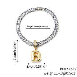 Letter B Модные латунные браслеты с подвесками, кубический цирконий теннисные браслеты для женщин, буквы, В письме, 7-1/2 дюйм (19 см)