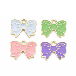 (52) Непрозрачная лаванда Подвески из эмали и сплава, золотой свет, без кадмия, без никеля и без свинца, бантом, разноцветные, 13.5x17.5x1.5 мм, отверстие : 1.8 мм