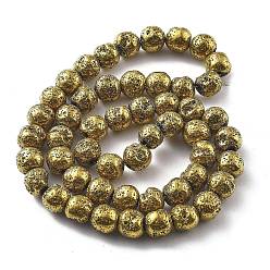 с Золотистым Покрытием Гальванические бусины из натуральной лавы, круглые, с золотым покрытием, 8.5 мм, отверстие : 1.5 мм, около 52 шт / нитка, 16.14 дюйм (41 см)